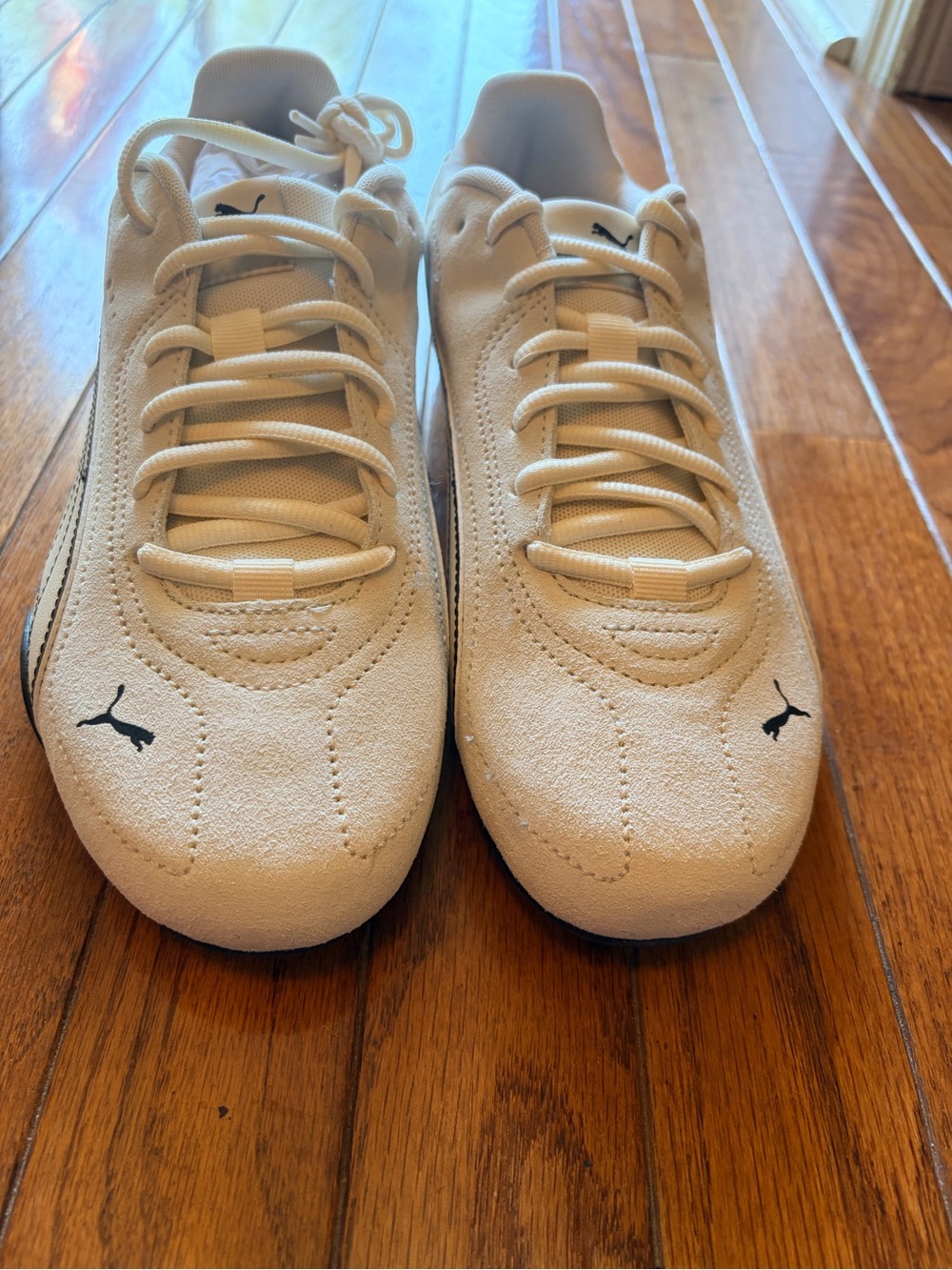 Puma Men's Cream Suede Low-Profile Sneakers with Black Logo
